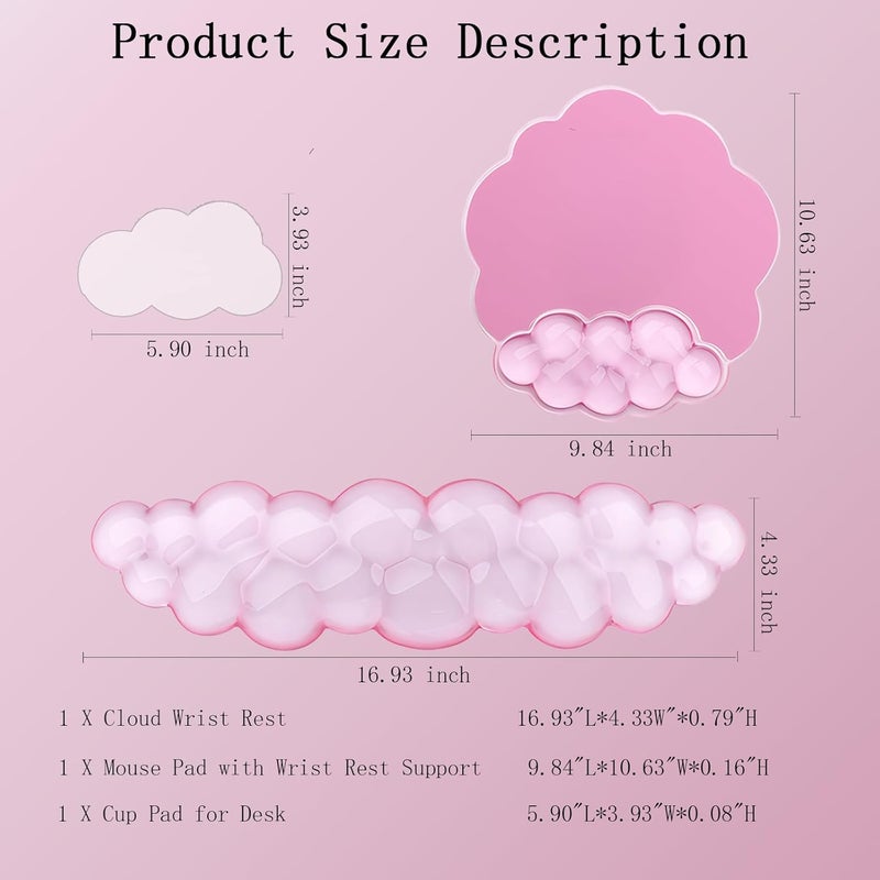 WFCYGL Gel Cloud Wrist Rest Keyboard Clear Pink Mouse Pad with Wrist Rest Set 3PCS Ergonomic Cool Keyboard Wrist Pad Cute Acrylic Coaster Non-Slip Base Cute Transparent Mouse Wrist Pad Support for Computer - Image 2
